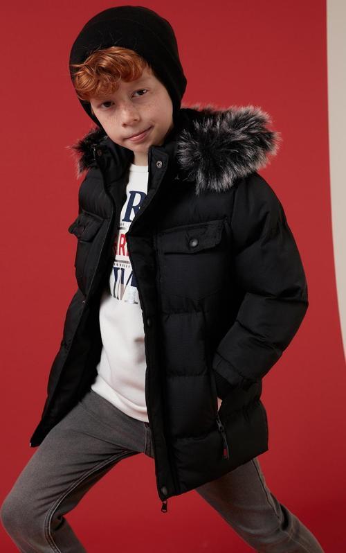 İçi Peluş Astarlı Çıkarılabilir Kapüşonlu Suya Dayanıklı Şişme Erkek Çocuk Mont 5760023 SİYAH