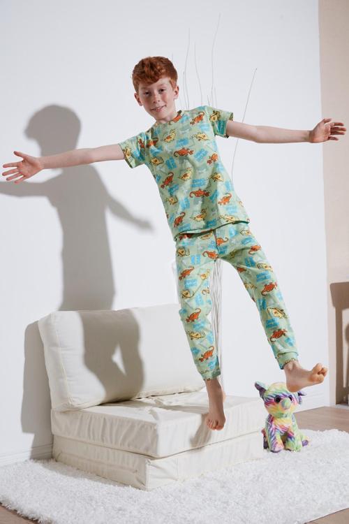 Desenli % 100 Pamuk Bisiklet Yaka Erkek Çocuk Pijama Takımı 6651003 MİNT
