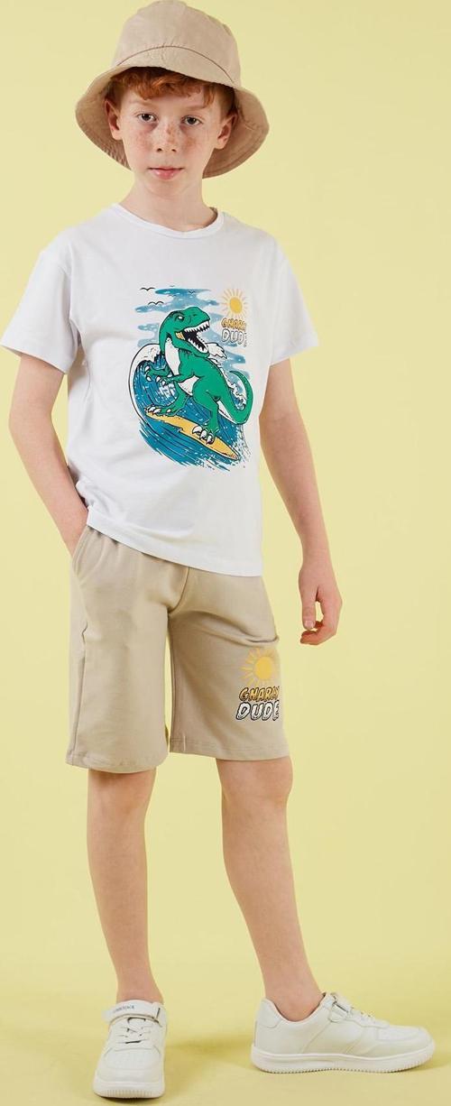 Pamuklu Regular Fit Bisiklet Yaka Şortlu Alt-Üst Erkek Çocuk Takım 6212019 BEYAZ