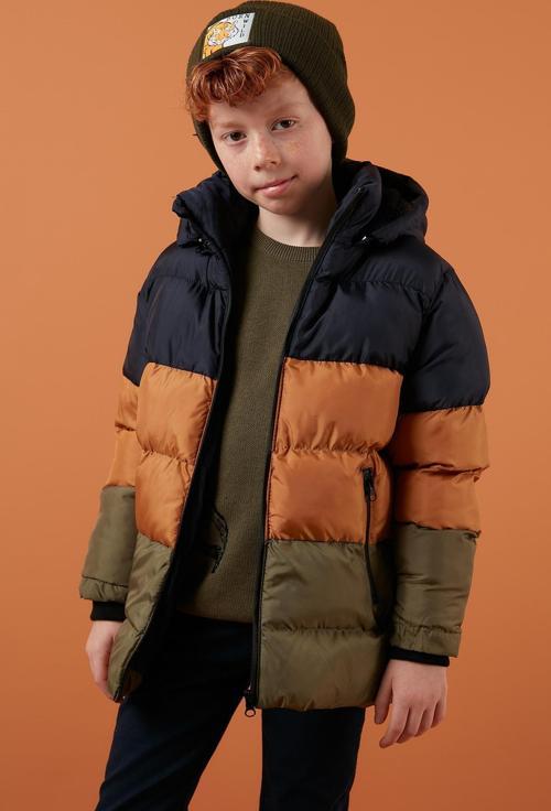 İçi Peluş Astarlı Çıkarılabilir Kapüşonlu Şişme Erkek Çocuk Mont 57611967 Lacivert-Taba-Haki