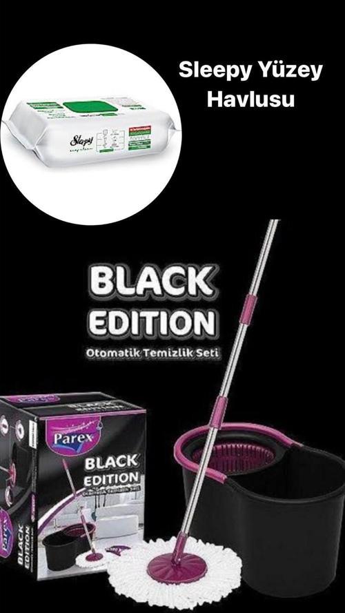 Black Edition Otomatik Temizlik Seti - Kova Mop Seti--Sleepy Easy Clean Yüzey Temizlik Havlusu