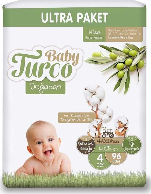 Baby Turco Doğadan 4 Beden Maxi 48X2 96 Adet Bebek Bezi