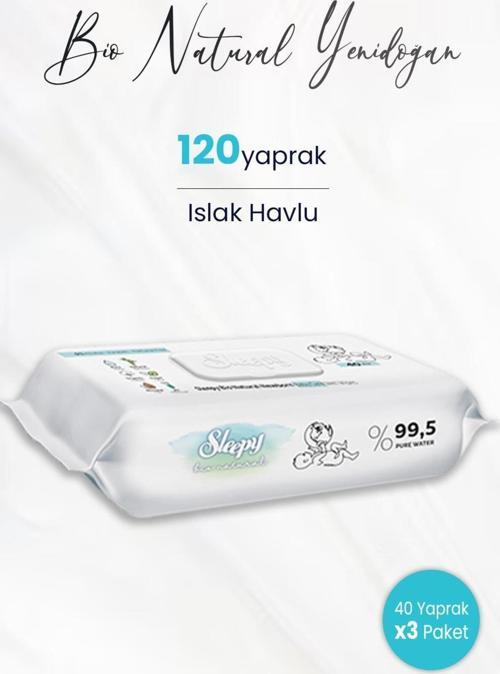 Bio Natural Yenidoğan Islak Havlu 40'Lı X 3 (120 Yaprak)