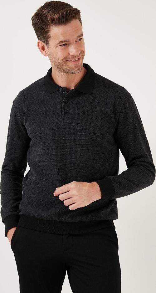 Pamuklu Regular Fit Düğmeli Polo Yaka Erkek Kazak 456211 ANTRASİT