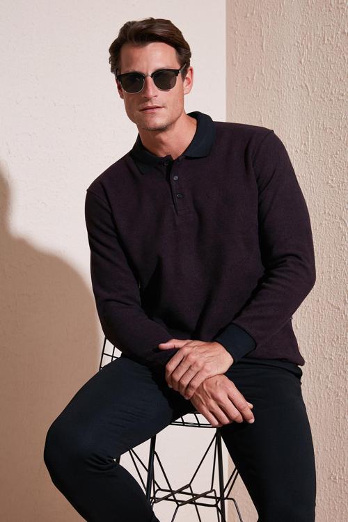 Pamuklu Regular Fit Düğmeli Polo Yaka Erkek Kazak 456211 BORDO