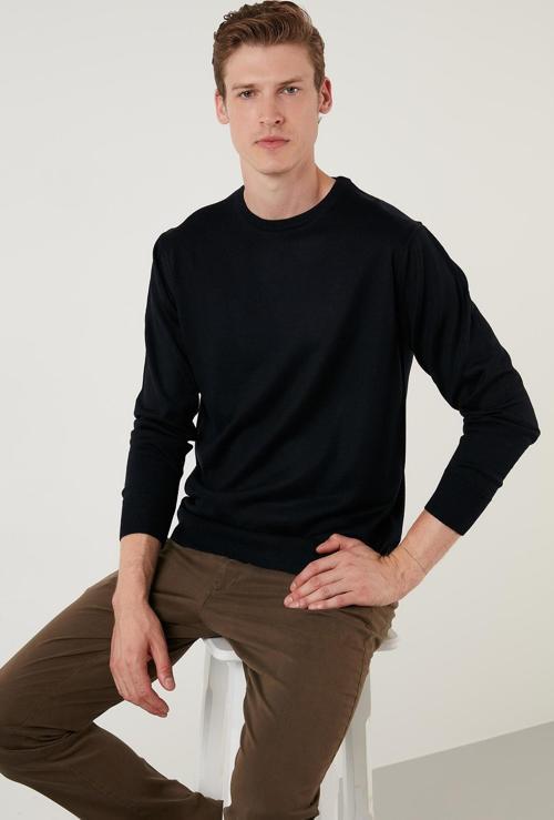 Yünlü Slim Fit Bisiklet Yaka Triko Erkek Kazak 518BISIKLET LACİVERT