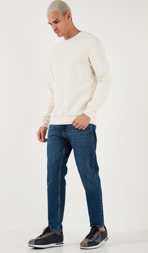 Streç Pamuklu Slim Fit Normal Bel Boru Paça Jeans Erkek Kot Pantolon 5900S28MILANO LACİVERT