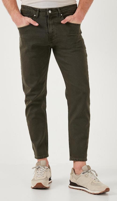 Streç Pamuklu Slim Fit Normal Bel Boru Paça Jeans Erkek Kot Pantolon 15900S31MILANO HAKİ