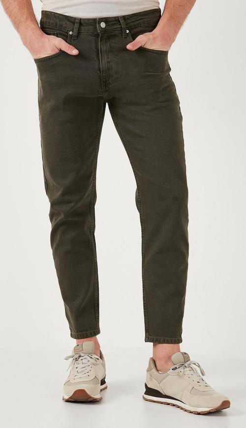 Streç Pamuklu Slim Fit Normal Bel Boru Paça Jeans Erkek Kot Pantolon 15900S31MILANO HAKİ