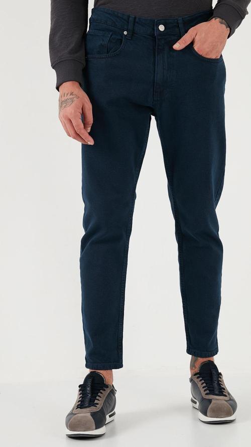 Streç Pamuklu Slim Fit Normal Bel Boru Paça Jeans Erkek Kot Pantolon 15900S31MILANO LACİVERT