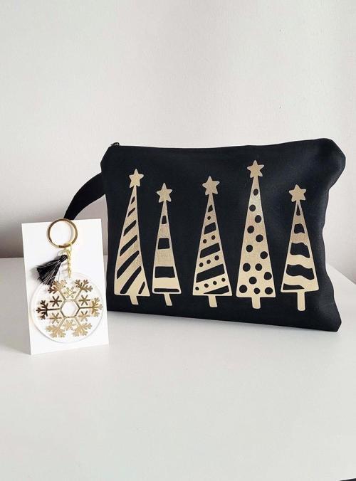 Yılbaşı Temalı Bez Çanta Clutch Ve Anahtarlık Seti