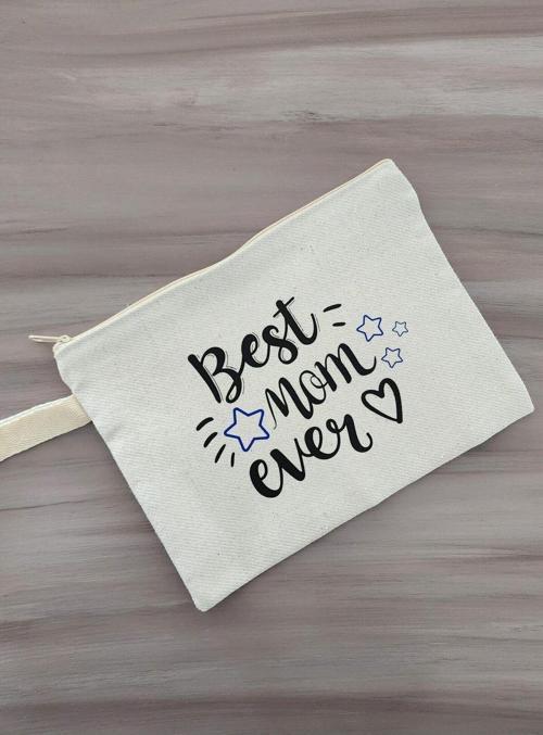 Best Mom Ever Yazılı Clutch Bez Makyaj Çantası