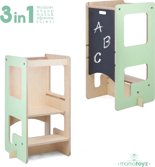 Flip Mint 3'ü 1 Arada Öğrenme Kulesi & Aktivite Masası & Yazı Tahtası
