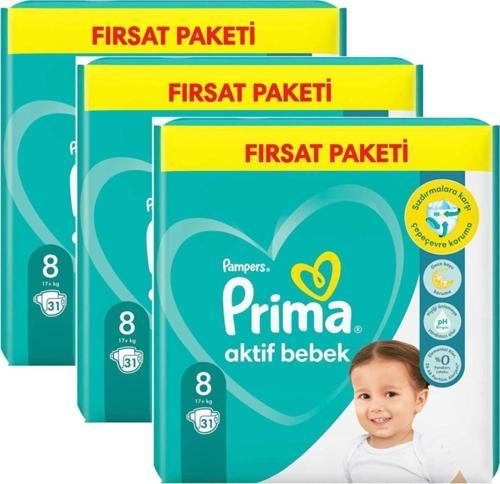 Aktif Bebek 8 Beden Fırsat Paket 31X3 Paket 93 Adet 17+Kg Bebek Bezi