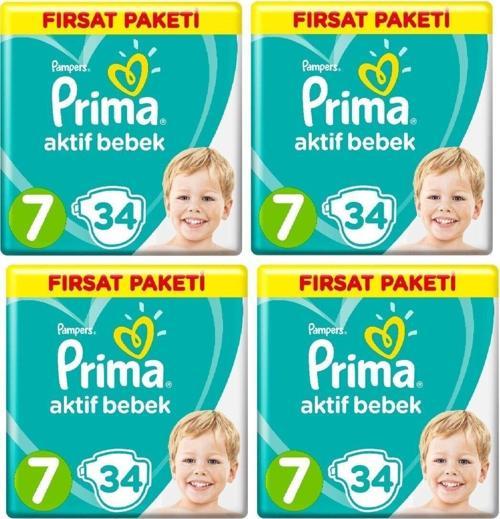 Bebek Bezi 7 Beden 136 Adet (34X4 Lü) Fırsat Paket Aktif Bebek 15+ Kg