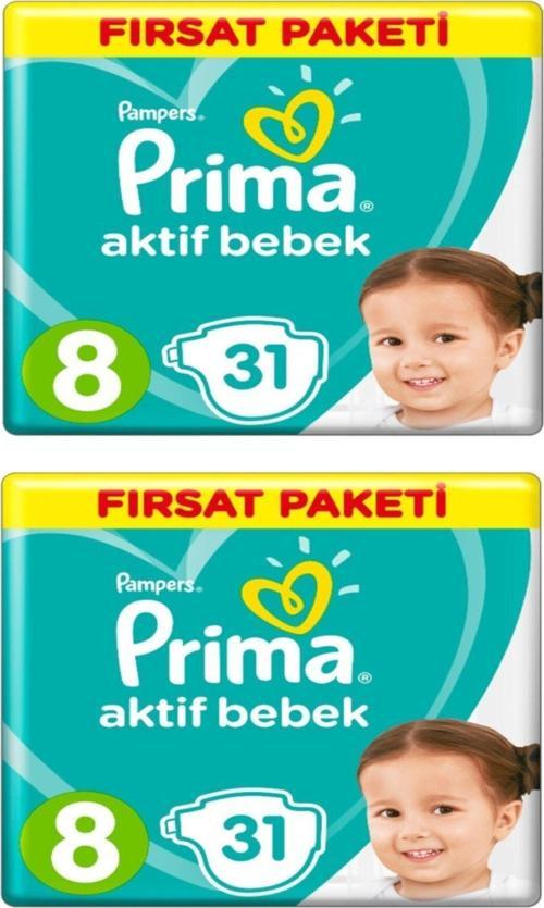 Unisex Bebek Bezi Aktif Bebek 8 Beden 31 Adet Fırsat Paketi 103 2 Li Paket 62 Adet