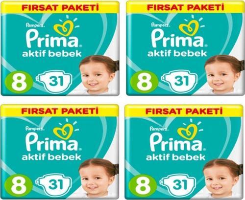Unisex Bebek Bezi Aktif Bebek 8 Beden 31 Adet Fırsat Paketi 103 4 Lü Paket 124 Adet