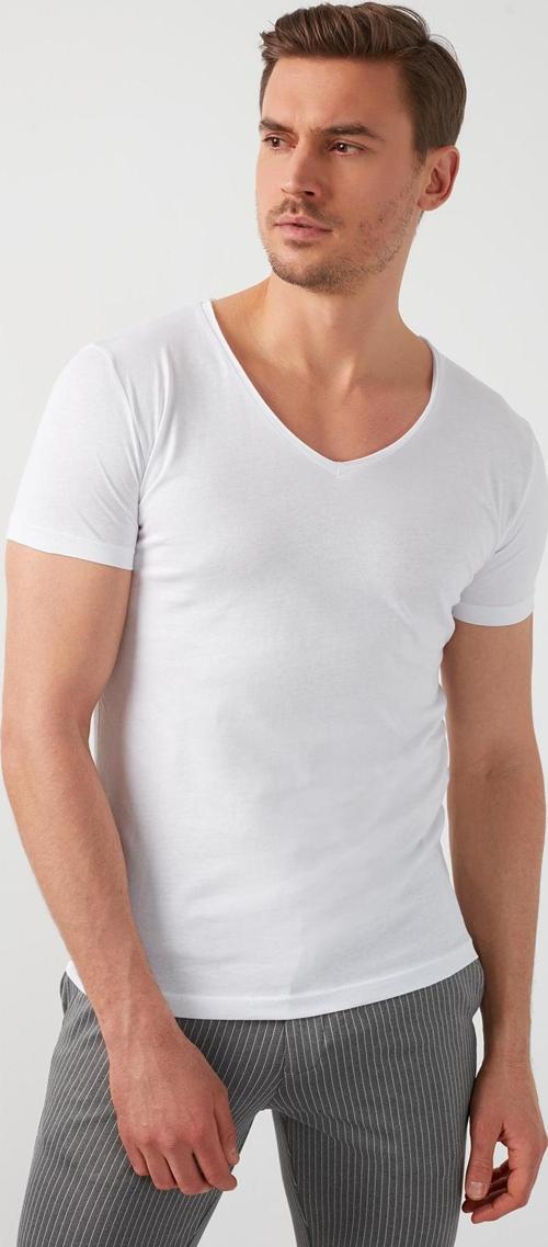 % 100 Pamuk Slim Fit V Yaka Basic Erkek T Shirt 5412001 BEYAZ