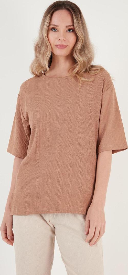 Bisiklet Yaka Yırtmaç Detaylı Bürümcük Kumaş Bayan Bluz 5865365 BİSKÜVİ