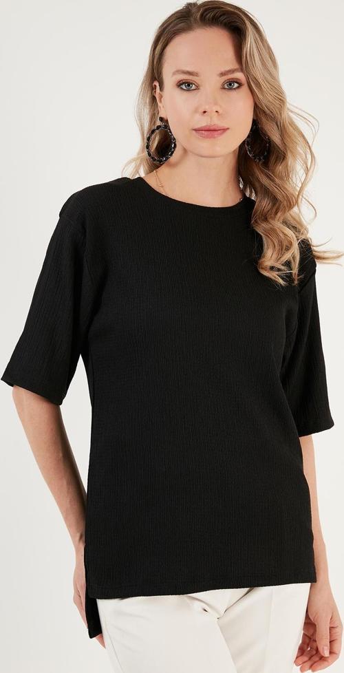 Bisiklet Yaka Yırtmaç Detaylı Bürümcük Kumaş Bayan Bluz 5865365 SİYAH