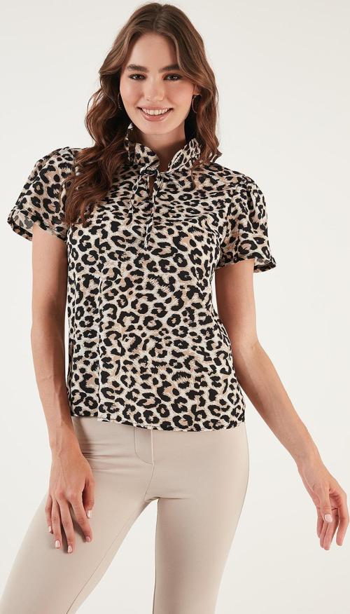 Desenli Bağlama Detaylı Bayan Bluz 611SW21112 LEOPAR