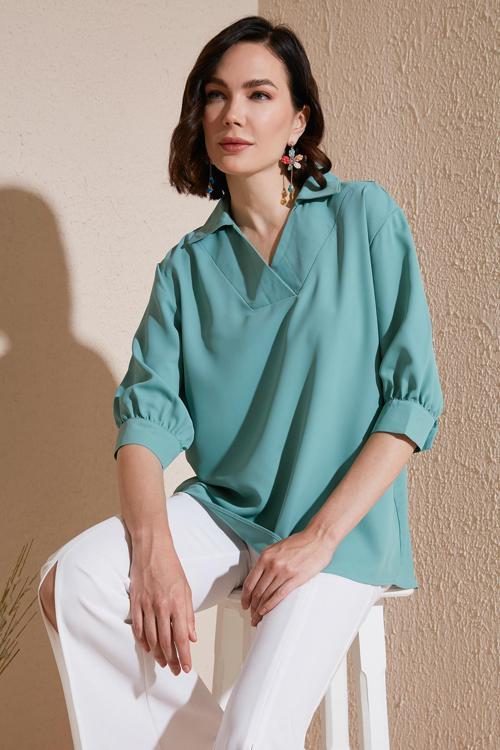 Oversize Truvakar Kollu V Yaka Bayan Bluz 66904932S4 YEŞİL