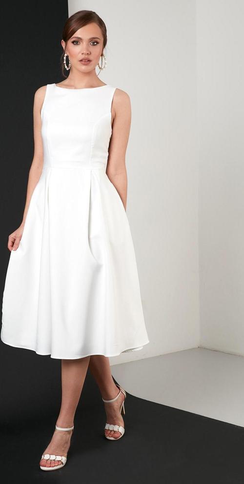 Bisiklet Yaka Regular Fit Cepli Pileli Midi Bayan Elbise 6051963 EKRU