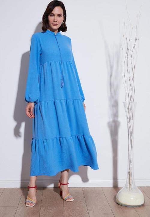 Modest Regular Fit Dik Yaka Uzun Bayan Elbise 611EL545 AÇIK MAVİ