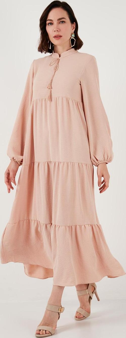 Modest Regular Fit Dik Yaka Uzun Bayan Elbise 611EL545 BEJ
