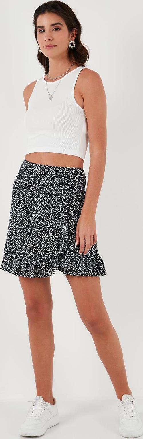 Desenli Volanlı Yüksek Bel Dar Kesim Bayan Etek 5864152 SİYAH