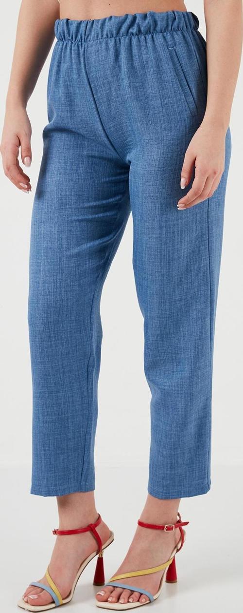 Beli Lastikli Keten Görünümlü Bayan Pantolon 5865797 KOYU MAVİ