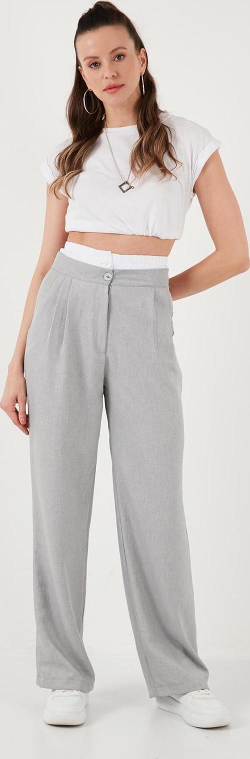 Relaxed Fit Yüksek Bel Bol Paça Bayan Pantolon 673P1012 GRİ