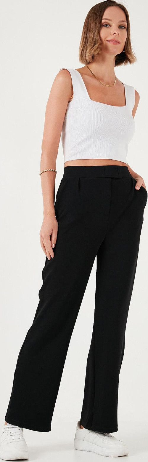 Regular Fit Yüksek Bel Bol Paça Bayan Pantolon 5861279 SİYAH