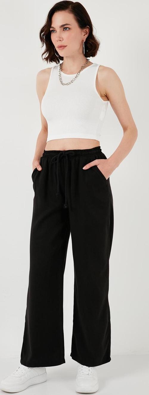 Belden Bağlamalı Yüksek Bel Geniş Paça Cepli Regular Fit Bayan Pantolon 1098033 SİYAH