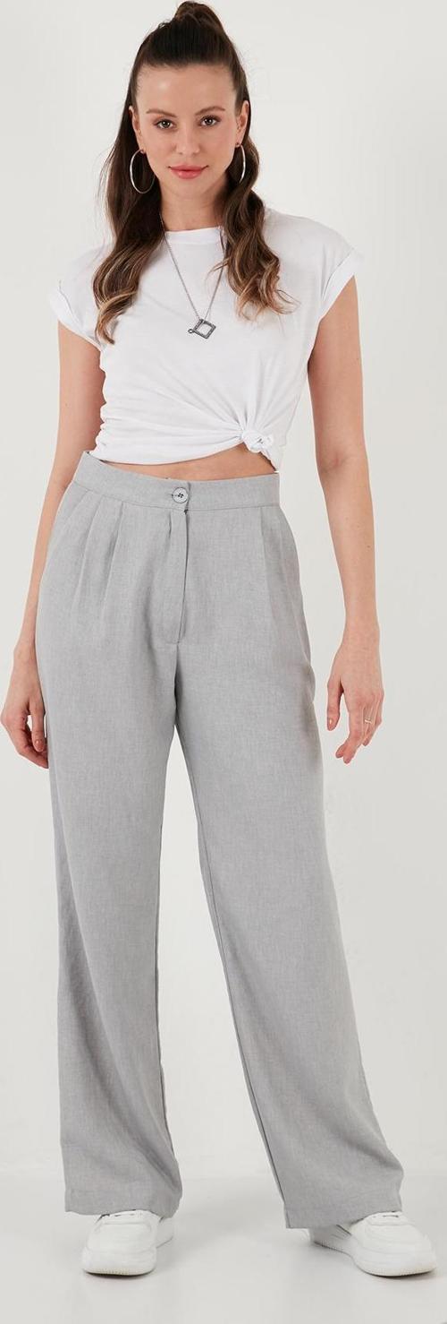 Pamuklu Relaxed Fit Yüksek Bel Bol Paça Bayan Pantolon 673P1011 GRİ