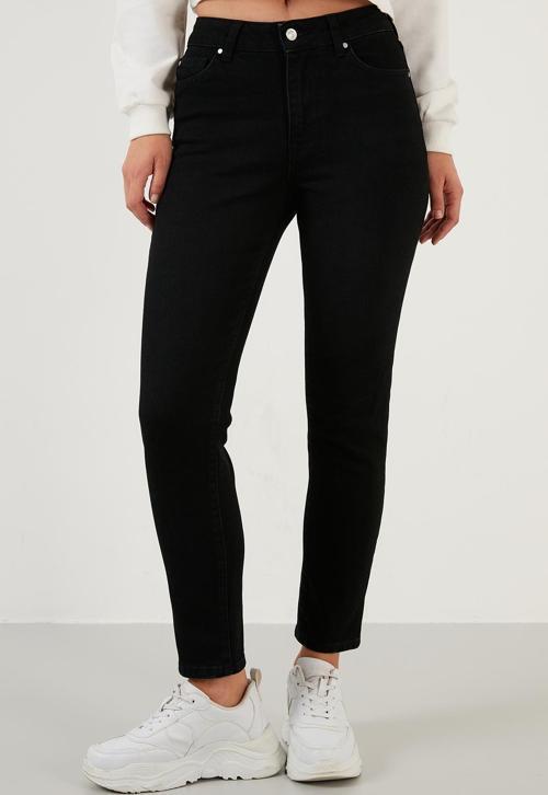 Pamuklu Slim Fit Yüksek Bel Dar Paça Jeans Bayan Kot Pantolon 639LOREN SİYAH