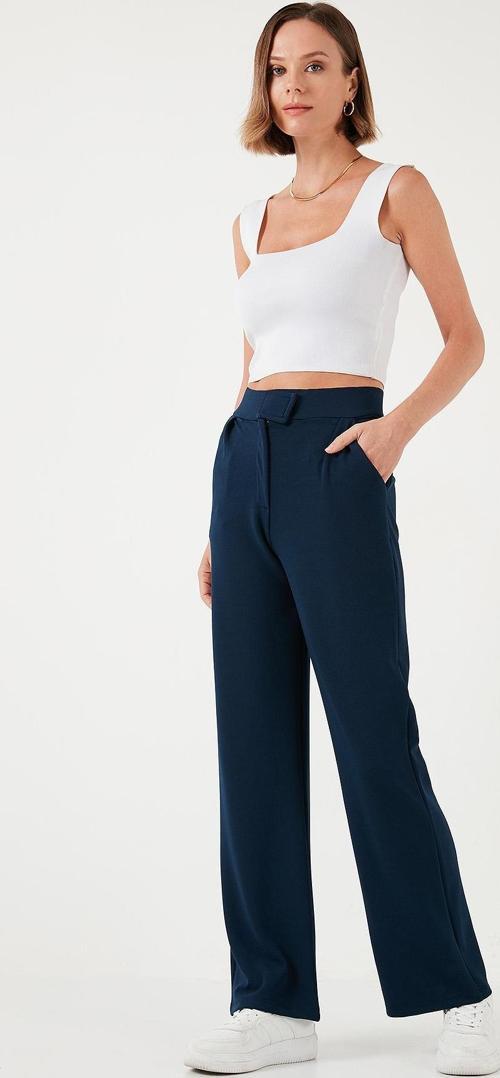 Regular Fit Yüksek Bel Bol Paça Bayan Pantolon 5861279 LACİVERT
