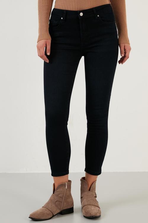Pamuklu Slim Fit Yüksel Bel Dar Paça Jeans Bayan Kot Pantolon 639CHEERY LACİVERT