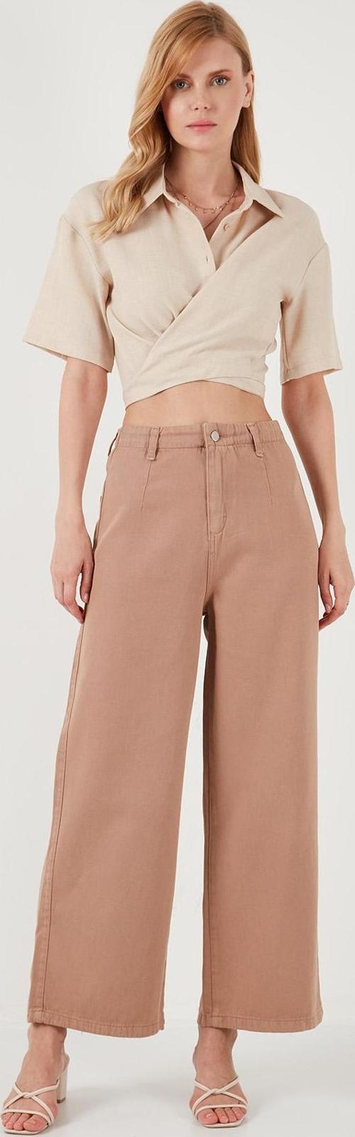 Pamuklu Relaxed Fit Geniş Paça Bayan Pantolon 668YP5237 CAMEL