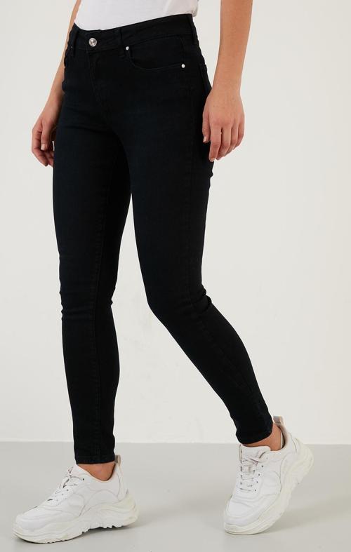 Pamuklu Yüksek Bel Skinny Fit Dar Paça Jeans Bayan Kot Pantolon 639ISABEL LACİVERT