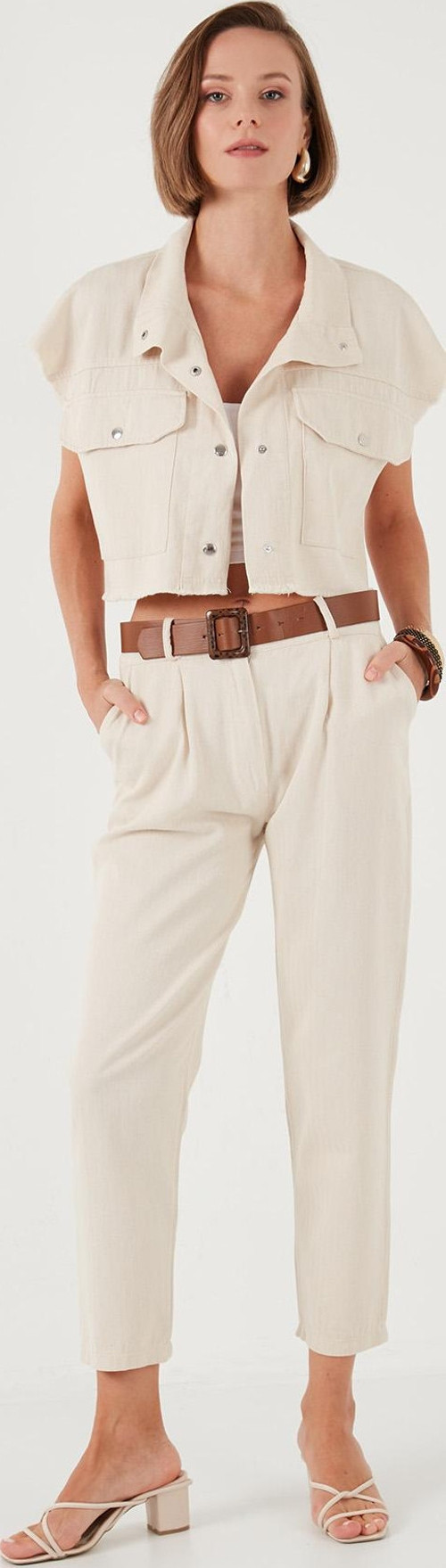 % 100 Pamuklu Regular Fit Bayan Pantolon 673PY2007 BEJ