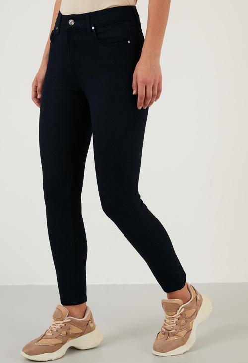 Pamuklu Slim Fit Yüksel Bel Dar Paça Jeans Bayan Kot Pantolon 639CHEERY GECE MAVİ