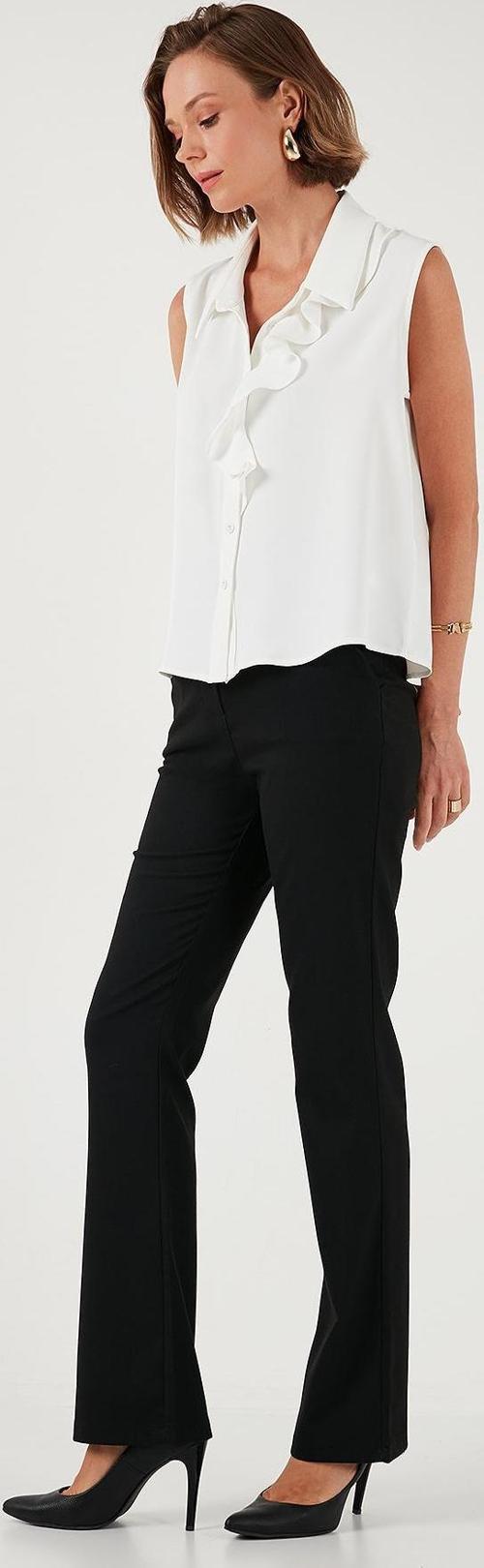 Yüksek Bel Regular Fit Bol Paça Bayan Pantolon 611PL030W4 SİYAH