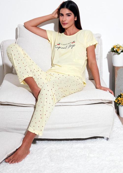 Regular Fit Bisiklet Yaka Kısa Kollu Pijama Takım Bayan Pijama Takımı 6097310 SARI