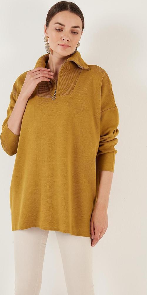 Yarım Fermuarlı Oversize Triko Bayan Kazak 4616079 YAĞ YEŞİLİ