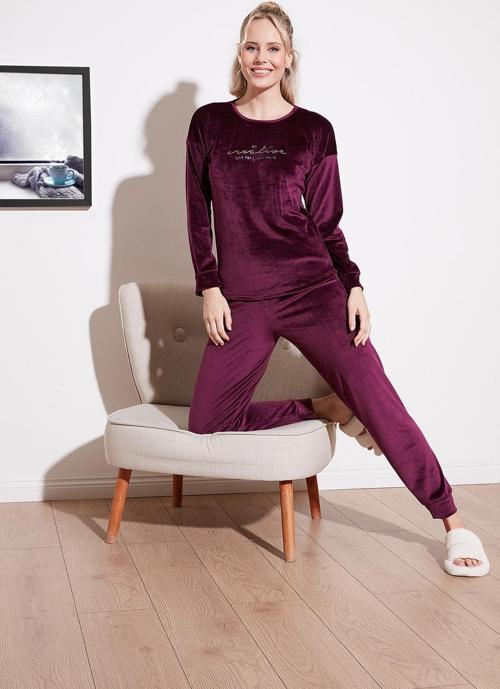 Regular Fit Yumuşak Dokulu Kadife Bayan Pijama Takımı 6094200W4 MOR