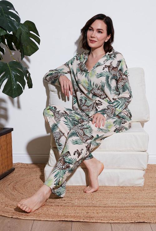 Reguar Fit Yumuşak Dokulu Bayan Pijama Takımı 611PT288Y VİZON-YEŞİL