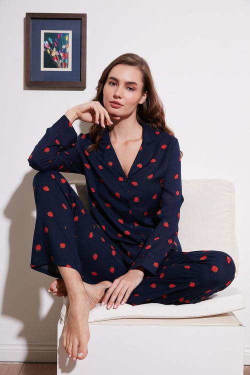 Reguar Fit Yumuşak Dokulu Bayan Pijama Takımı 611PT288Y LACİVERT