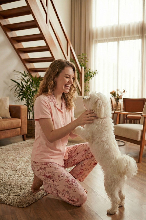 Regular Fit Gömlek Yaka Kısa Kollu Bayan Pijama Takımı 65730101 SOMON