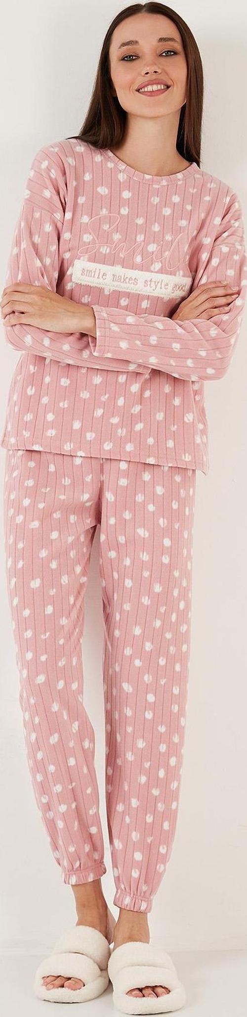 Regular Fit Bisiklet Yaka Polar Bayan Pijama Takımı 6571007 PUDRA